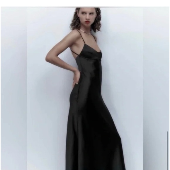 Zara black satin effect dress with back cut out small - Picture 4 of 12